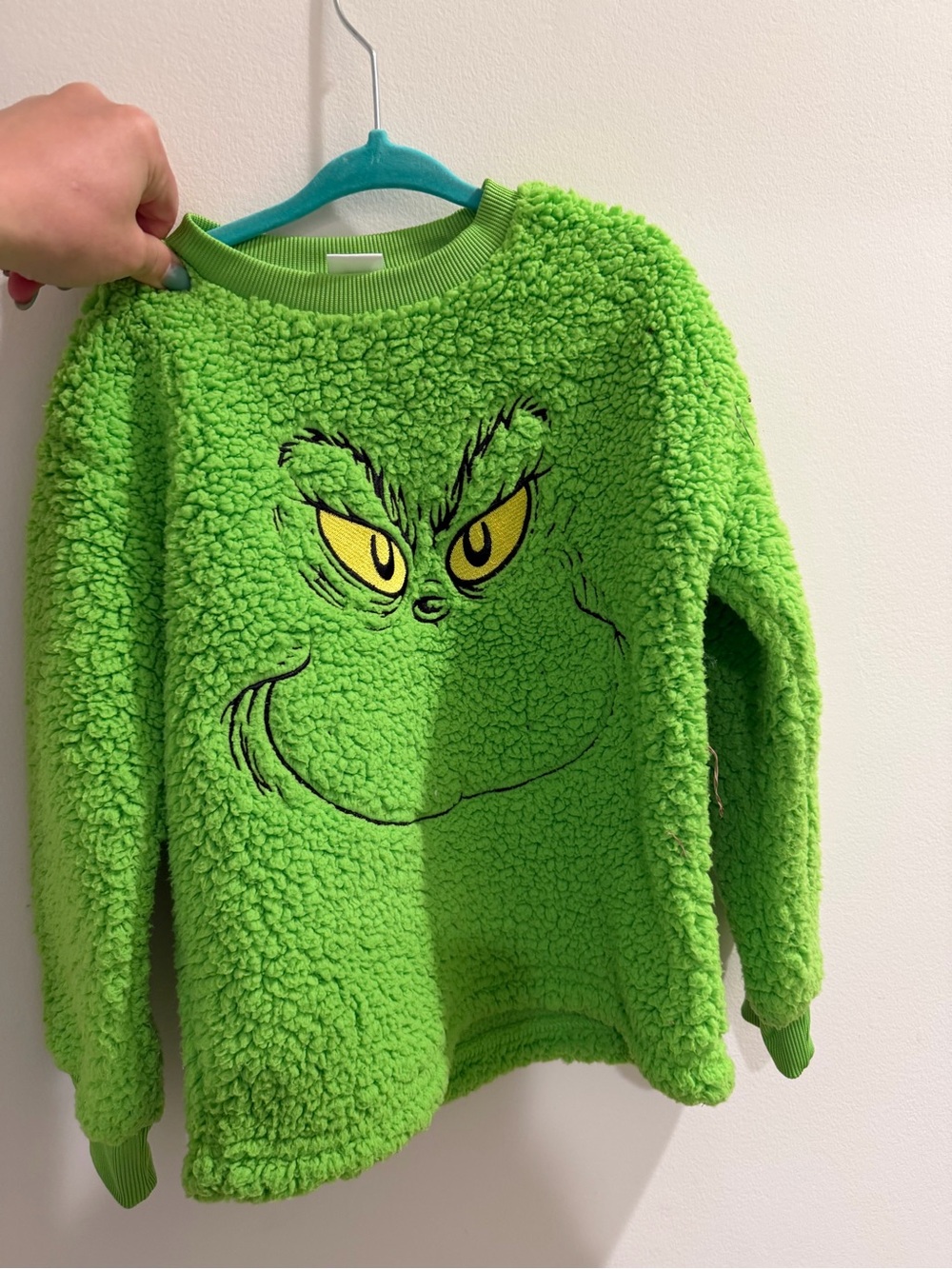 Green Grinch Sherpa-like Pullover crew neck Sweatshirt